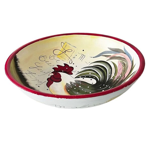 Susan Winget Certified International Chicken Rooster Large Wood Bowl Farmhouse main image 8
